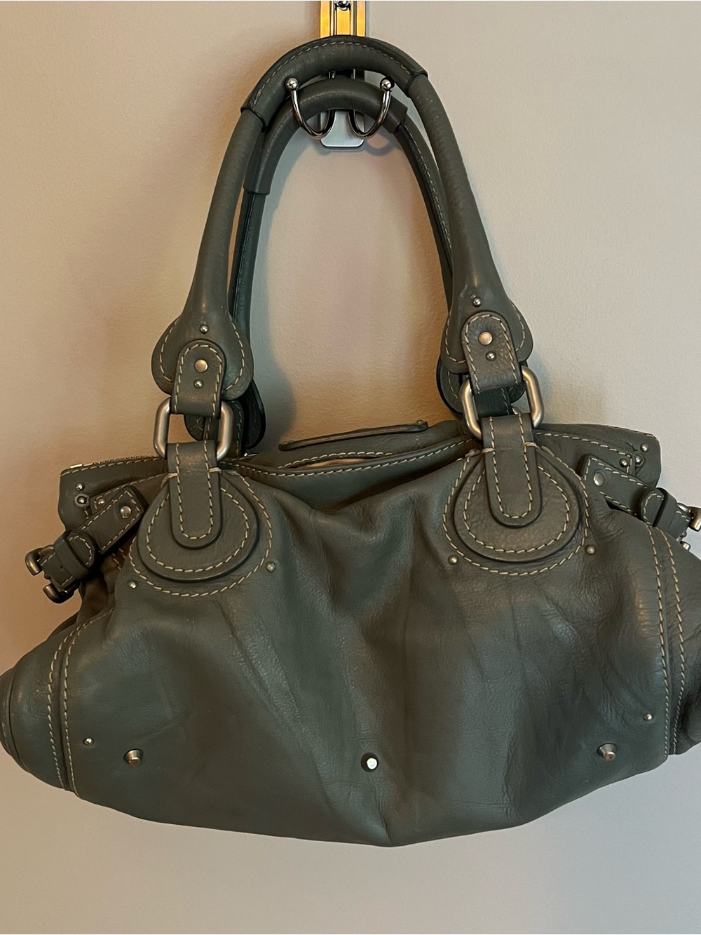 CHLOE Paddington Medium Handbag Sage Grey Leather Designer Bag Y2K No Key - Picture 7 of 13